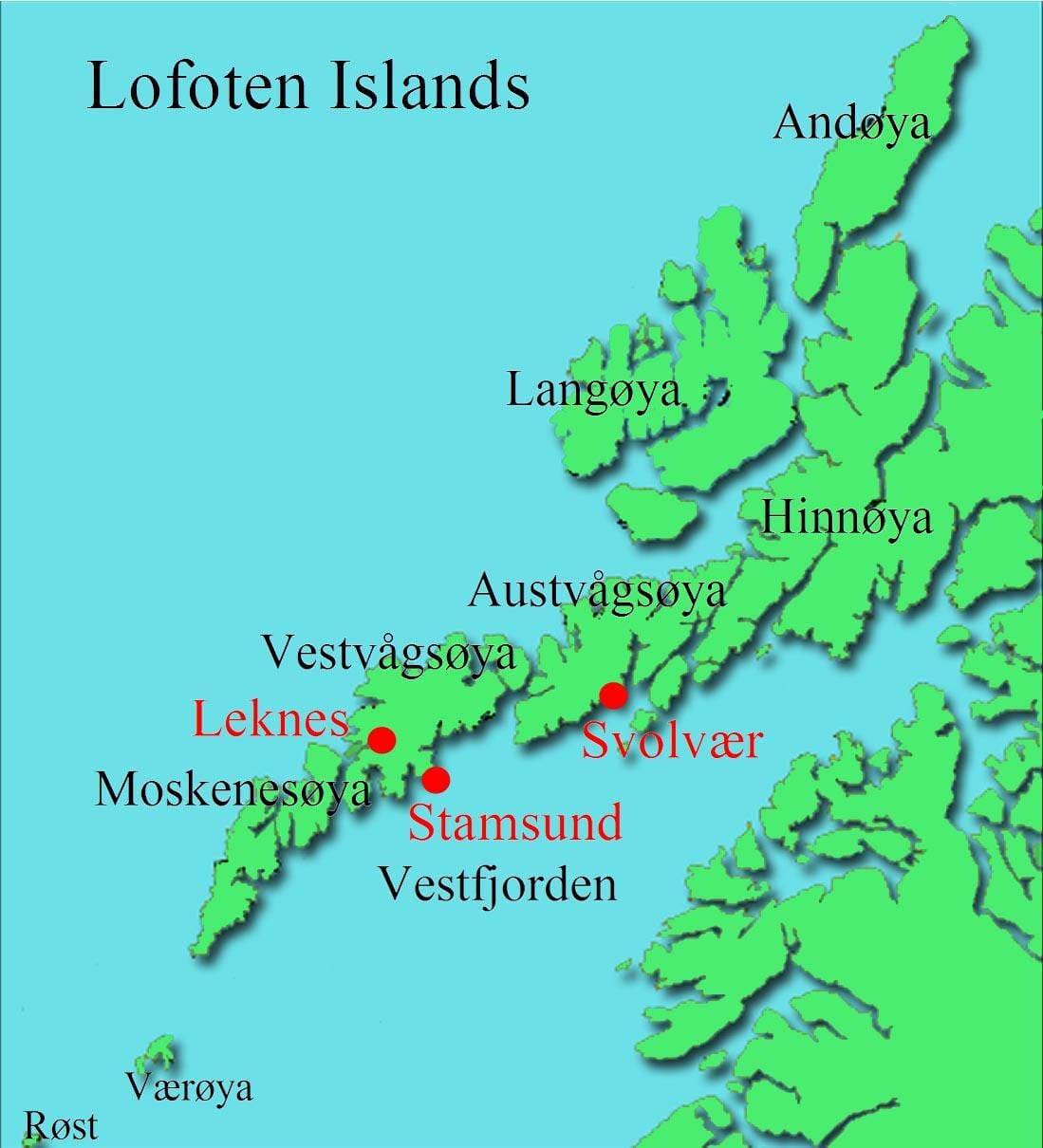 νησιά lofoten της Νορβηγίας χάρτης