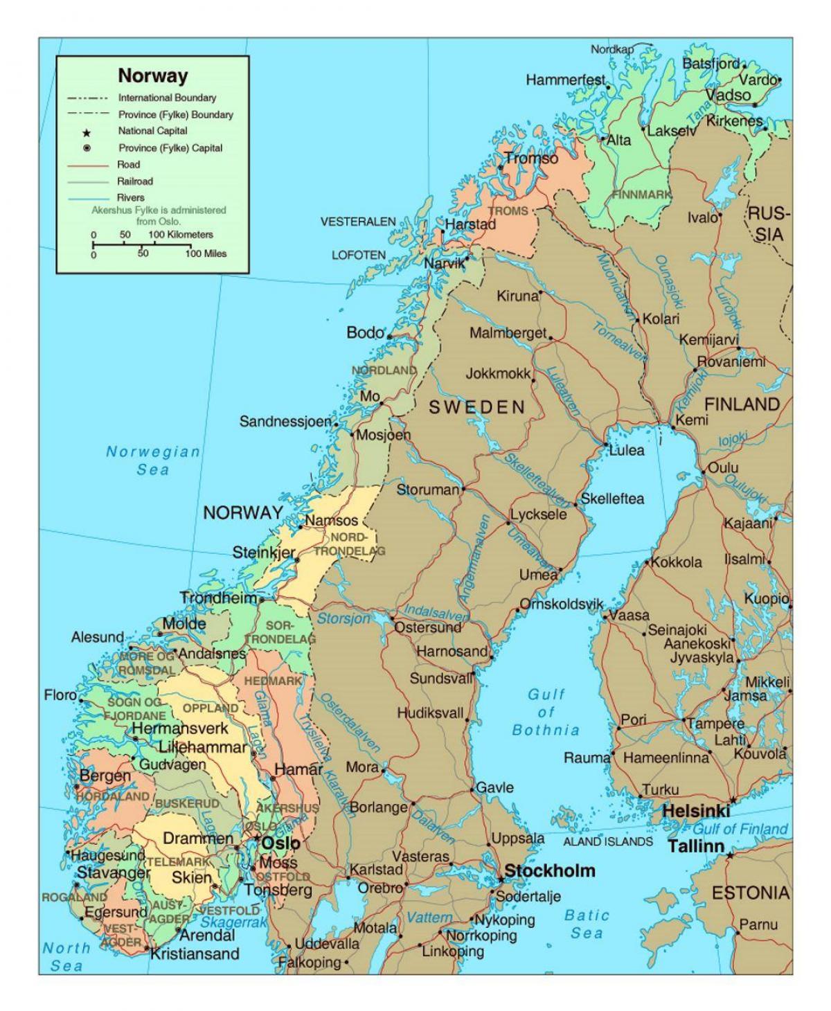 χάρτης της Νορβηγίας με πόλεις