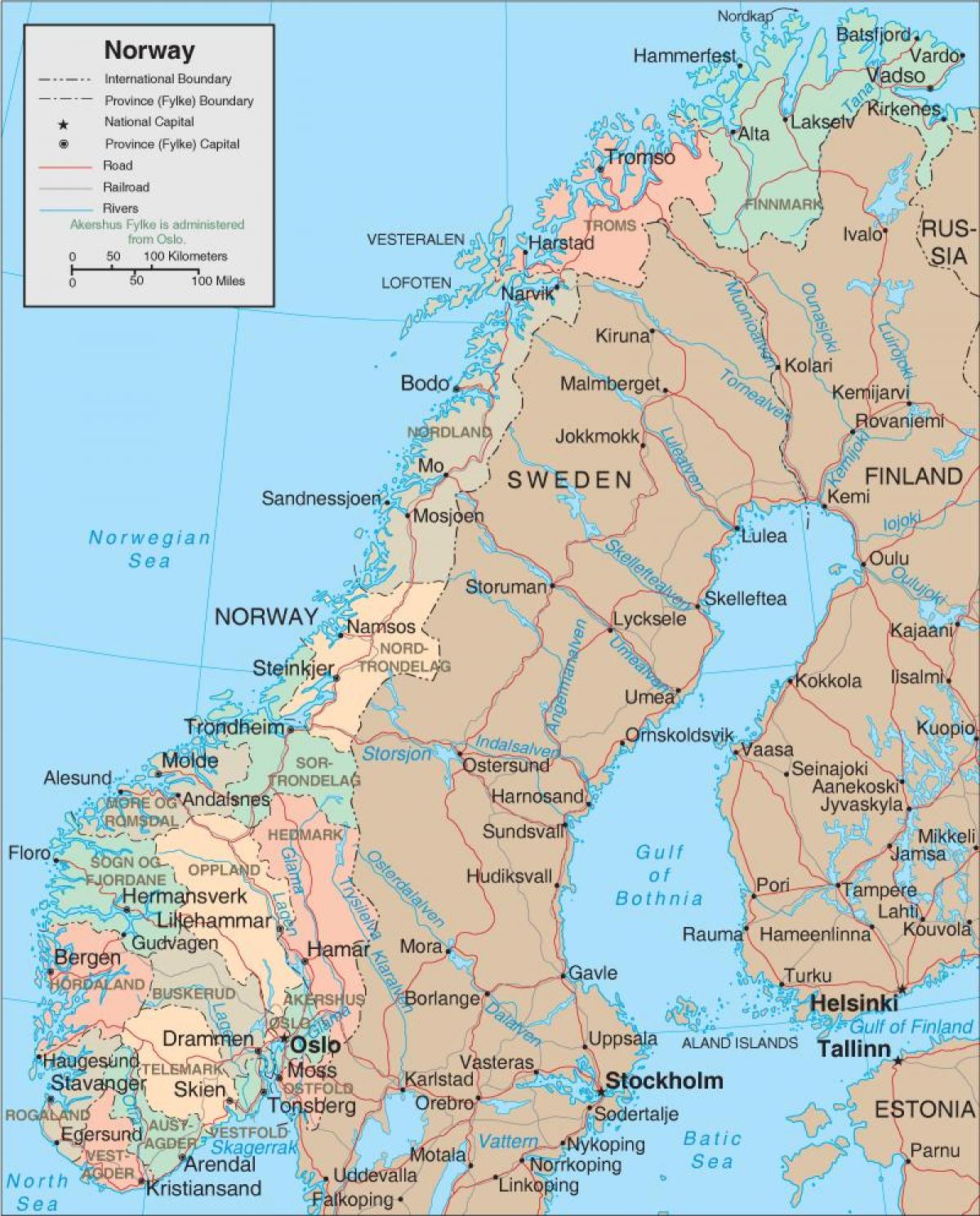 ένα χάρτη της Νορβηγίας